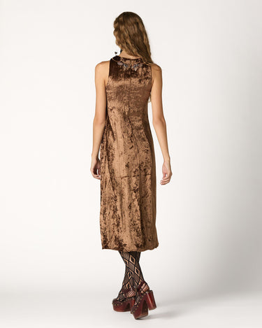 BROWN EMBROIDERED VELVET DRESS