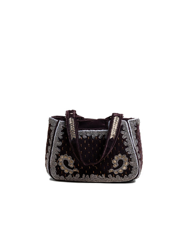 BROWN VELVET BEADED BAG
