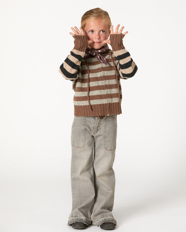 STRIPED KNITTED JACKET BROWN