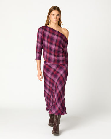 FALDA CUADROS MIDI PLUM