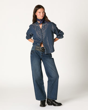 MIDNIGHT STUDDED V-NECK SHIRT