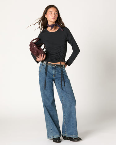 SMOCKED STRAPPY RUCHED T-SHIRT